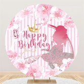 Lofaris Pink Floral Silver Glitter Girls Round Birthday Backdrop